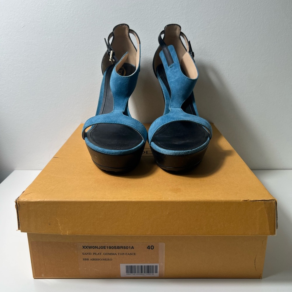 Tod's Sand Plat Gooma T105 Fasce Suede & Leather T-Strap Platform Sandal Heels - Picture 6 of 14